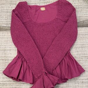 Free-est by Free People Purple Long Sleeve Smocked Top Size Medium